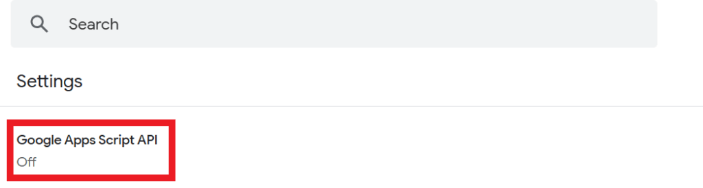 GASのGoogle App Script API設定画面